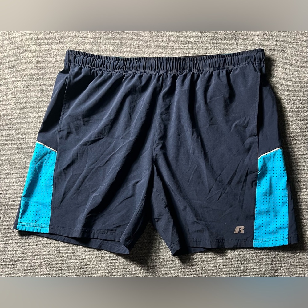 Russell Athletic Navy Shorts with Teal Side Panels XL(40-42) 40”waist